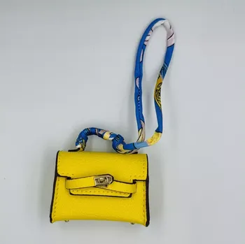 Přívěsek Kabelka kožený přívěsek klíčenka kryt pouzdro Airpods 1 2 3 Pro2 hit 2025 ideální dárek pro ženu žlutá