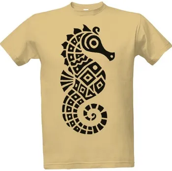 Pánská móda Tričko s potiskem Mořský koník tribal černá pánské