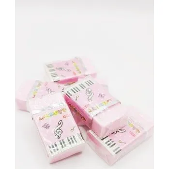 Růžová guma s potiskem hudebních značek a klaviatury