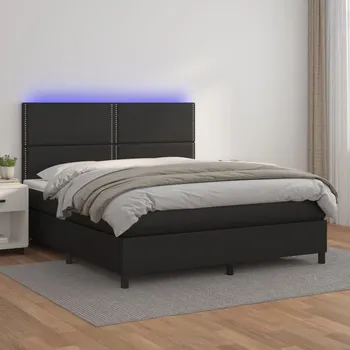 Postel vidaXL Box spring postel s matrací a LED 180x200cm umělá kůže [3135900] Barva: Černá