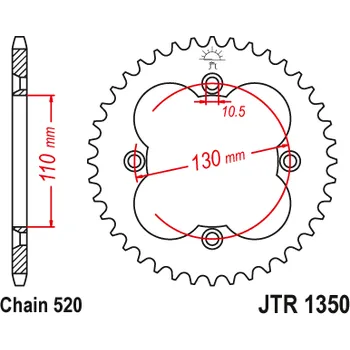 Řetězová sada pro motocykl JT JTR1350.40 Zadní kolečko (rozeta), 40 zubů, 520
