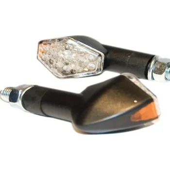 Osvětlení pro motocykl HSM LED blinkry Diamond na motorku dlouhé, čiré sklo, M10, černé