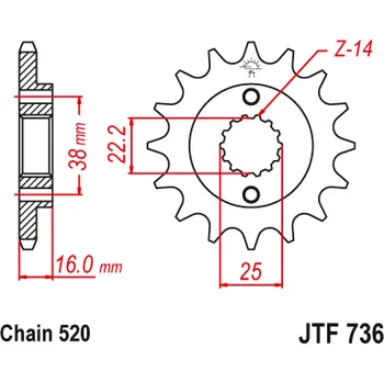 Řetězová sada pro motocykl JT JTF736.13 Přední kolečko (pastorek), 13 zubů, 520