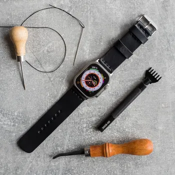 Řemínek na hodinky KOŽENÝ ŘEMÍNEK NA APPLE WATCH ULTRA - ČERNÝ ČERNÝ Vidra Brand