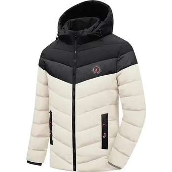 Pánský kabát Pánská zimní bunda dvoubarevná s odnímatelnou kapucí Barva: Béžová, Velikost: 3XL