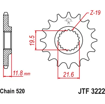 Řetězová sada pro motocykl JT JTF3222.11 Přední kolečko (pastorek), 11 zubů, 520