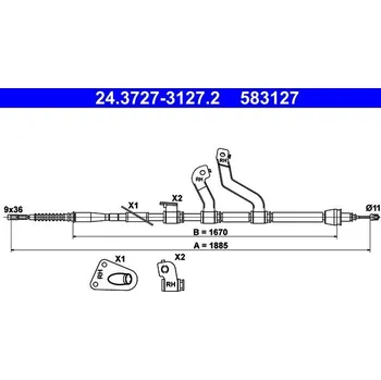 Lanko parkovací brzdy Tažné lanko, parkovací brzda ATE 24.3727-3127.2