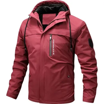 Pánský zimní kabát Zimní bunda na hory, zateplená s kapucí Barva: Červená, Velikost: M