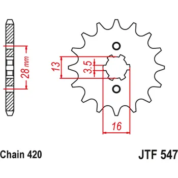 Řetězová sada pro motocykl JT JTF547.13 Přední kolečko (pastorek), 13 zubů, 420