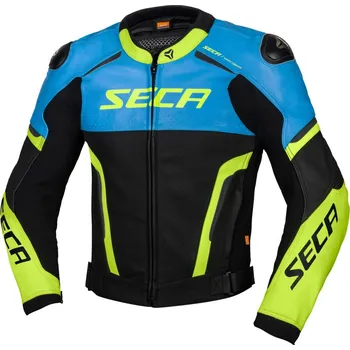 Moto bunda SECA HOOLIGAN modrá/fluo žlutá kožená bunda, 50