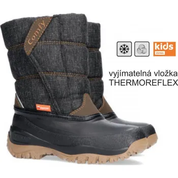 Pánská zimní obuv DEMAR dětské sněhule COMFY B 1356 šedá vel. 25-36, --- - 33-34