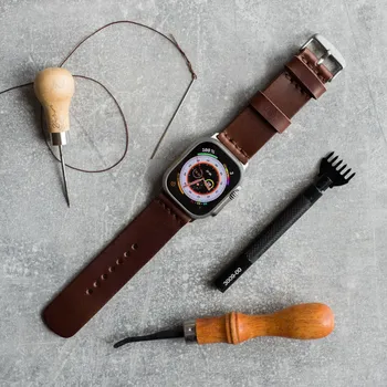 Řemínek na hodinky KOŽENÝ ŘEMÍNEK NA APPLE WATCH ULTRA - TMAVĚ HNĚDÝ ČERNÝ Vidra Brand