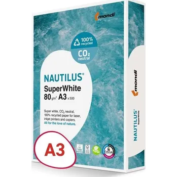 Kancelářský papír Recyklovaný papír Nautilus Superwhite, A3, 80 g,500 l.