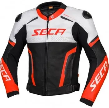 Moto bunda SECA HOOLIGAN bílá/fluo červená kožená bunda, 48
