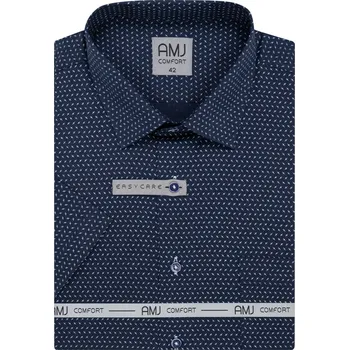 Pánská košile Pánská košile AMJ bavlněná, modrá s křížky, VKB1377, krátký rukáv, slim-fit, vel. 44