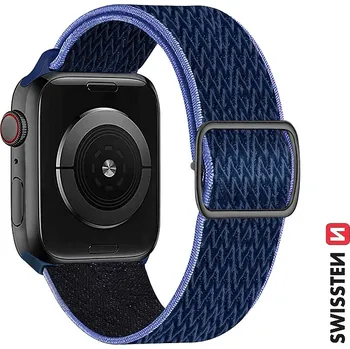 Řemínek na hodinky Řemínek SWISSTEN Nylon pro Apple Watch 42mm / 41mm / 40mm / 38mm - nylonový se sponou - modrý / fialový