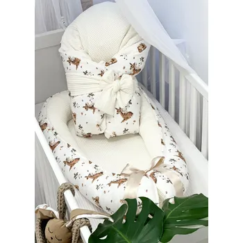 Příslušenství pro dětskou postel a kolébku Set do postýlky - smetanová vaflovina se spícími lesními zvířátky