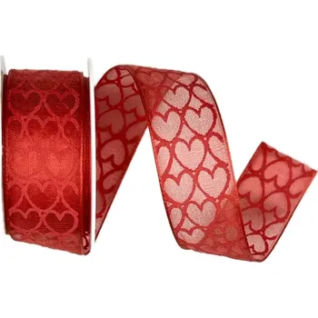 Stuha Stuha srdce & láska HEART WHISPER RED svatební, zamilovaná, romantická, valentýnská 25mm x 2m (16,-Kč/m) (Stuha svatební, zamilovaná, romantická, valentýnská, organzová, jemný potisk srdce, s vetkaným vlascem)
