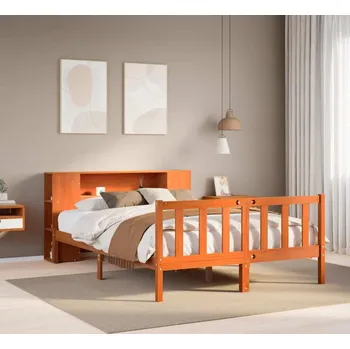 Postel vidaXL Postel s knihovnou bez matrace 135x190 cm masivní borovice [3321668] Barva: Voskově hnědá