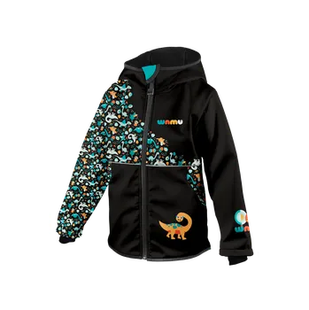 Chlapecká bunda WAMU Softshellová bunda dětská DINOSAUŘI černo-hnědá vel. 104-110