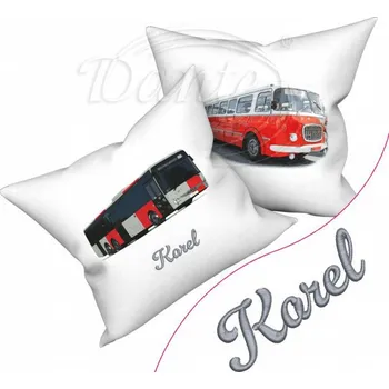 Dekorativní polštářek Dante Povlak Autobus a výšivka Váš text - 40 x 40 cm