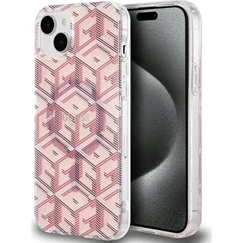 Pouzdro GUESS pro IPHONE 15 kompatibilní s MagSafe GUHMP15SHGCUSTGP (IML GCUBE) růžové