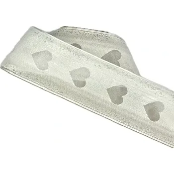 Stuha Stuha svatební WHITE PASSION bílá 40mm x 2m (14,-Kč/m) (Stuha svatební, taftová , bílá srdce, s drátkem v lemu)