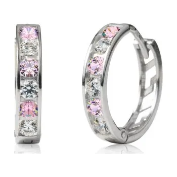 Náušnice Couple, Dívčí kruhové náušnice Elaxi II, bílé zlato s růžovými zirkony, 585-66-3-0364.1B00.0.11.108.61
