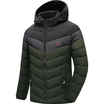 Pánský zimní kabát Pánská zimní bunda dvoubarevná s odnímatelnou kapucí Barva: Zelená, Velikost: 3XL