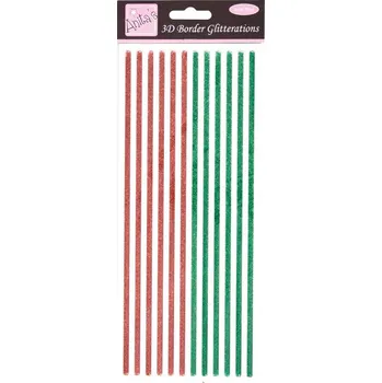 samolepka WEST DESIGN Samolepky třpytivé 3D proužky 9x23cm Červenozelené