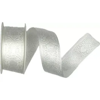 Stuha Stuha svatební saténová AMORE ražba bílá 25mm x 2m (15,-Kč/m) (Stuha svatební saténová, čistě bílá, s jemnou ražbou)