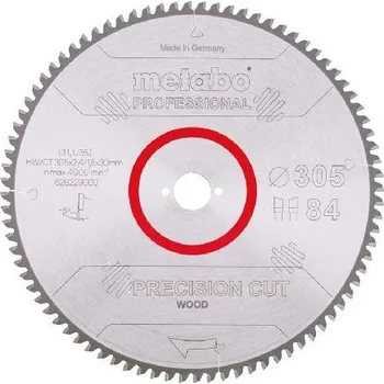 Pilový kotouč Metabo Příslušenství - Pilový kotouč na dřevo, 305x30 mm, 84 zubů 628229000