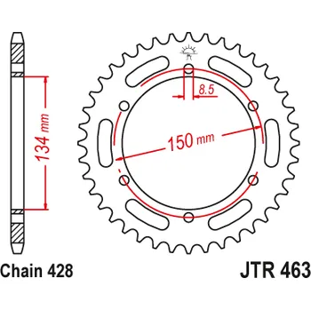 Řetězová sada pro motocykl JT JTR463.46 Zadní kolečko (rozeta), 46 zubů, 428 KAWASAKI KMX 125 86-03 (-2)