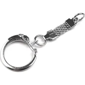 Přívěsek, na klíče+ karabina +poutko, platina, 6cm, 1ks