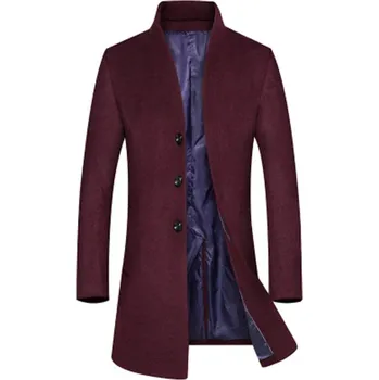 Pánský kabát Vlněný pánský kabát slim business Barva: Vínová, Velikost: XL