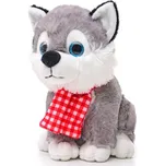 Husky plyšový pes sedící se šálou na…
