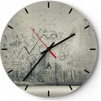 Hodiny Velké nástěnné hodiny 40x40 Graffiti Skleněné hodiny Kulatý Tiché