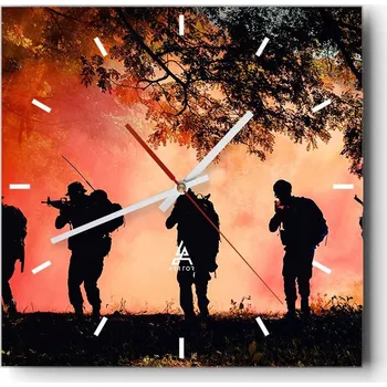 Hodiny Velké nástěnné hodiny 40x40 Voják Skleněné hodiny Čtvercové Tiché