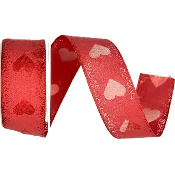 Stuha Stuha svatební RED PASSION červená 25mm x 2m (12,50Kč/m) (Stuha taftová, červená srdce, s vlascem v lemu)