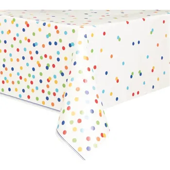 Jednorázový ubrus Plastový ubrus bílý s barevnými puntíky 137 x 213 cm