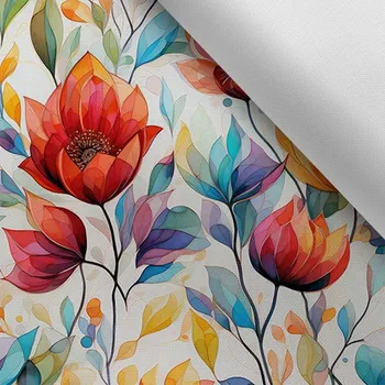 Látka s potiskem nepromokavý polyester TD/NS květiny světlé 73