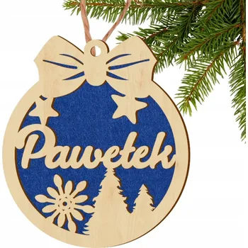 Vánoční dekorace DŘEVĚNÁ VÁNOČNÍ KOULE se jménem na vánoční stromeček, svátek. PLST s plstí, DÁREK JMÉNO