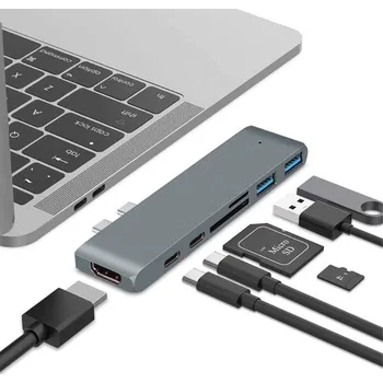 Dokovací stanice / port replikátor pro Apple MacBook Pro - 2x USB-C na 2x USB-C + HDMI + 2x USB-A + SD - šedá