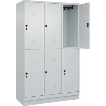 Šatní skříň Dvoupatrová šatní skříň C+P typ Cabo, 6 oddíly, 1200 x 500 x 1950 mm, šedá, podstavec