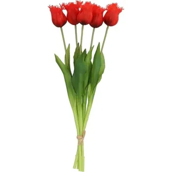 umělá květina Kytice 5ks červených realistických tulipánů Tulips Papagayo - 46 cm