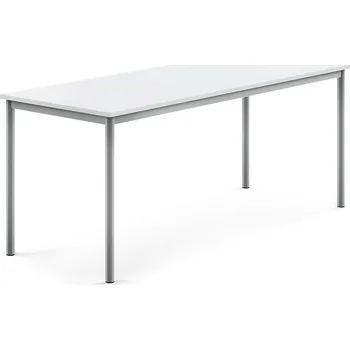 Jídelní stůl Stůl SONITUS, 1800x700x720 mm, stříbrné nohy, HPL deska tlumící hluk, bílá