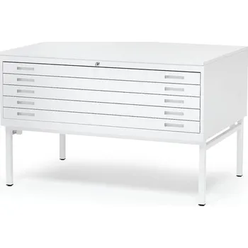 Archivační box Skříň na výkresy SKETCH, 5 zásuvek, A0, plechová vrchní deska, bílá