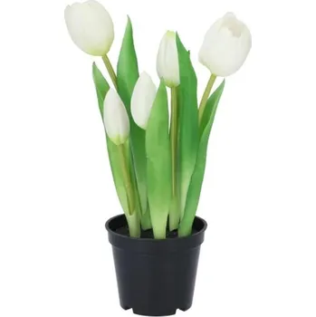 umělá květina 5ks bílý realistický tulipán Tulips v květináčku - Ø 8*7/ 26 cm