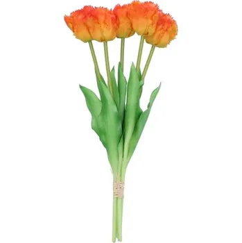 umělá květina Kytice 5ks oranžových realistických tulipánů Tulips Papagayo - 39 cm