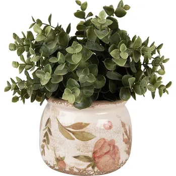 Obal na květináč Béžový keramický obal na květináč s růžovými květy Olia S - Ø 12*10 cm